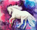 Do you want to learn how to paint a horse? An easy watercolor tutorial to create a vibrant prancing horse on a contrasting background to display the white horse