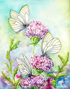 Enjoy painting butterflies in watercolor with a step-by-step tutorial combining butterflies and flowers in a natural composition by painting artist Carol May.