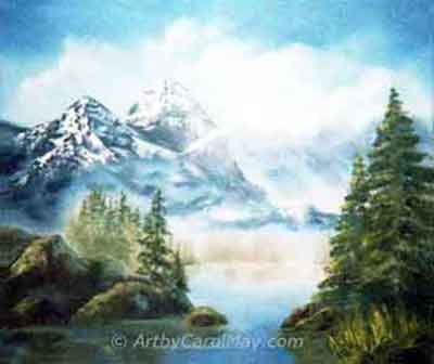 Nature painting print, Bob Ross style, of my original oil painting Winter  Paradise