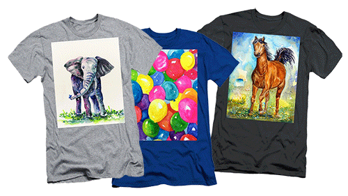 Original paintings printed on your washable tee shirts. Get some fun stuff on your tee shirts.