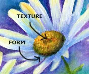 The form of an object shows the height, width, and depth - 3 sides. Texture bring definition to the subject.