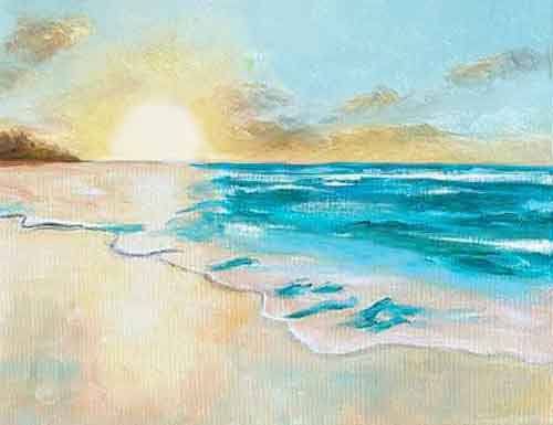 Paint the dark colors in the ocean.