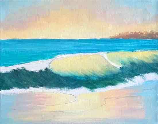 Do not paint the foam on the wave, yet. Beach-painting-4