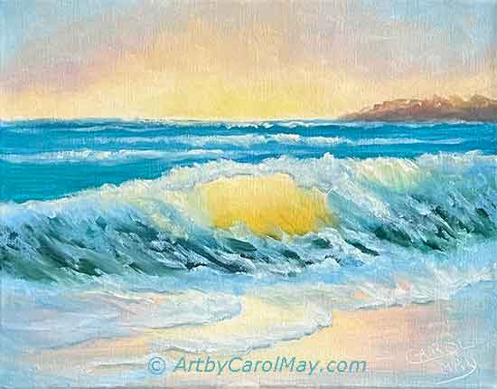 Paint with a light touch. Paint the highlights of the ocean and wave foam patterns.