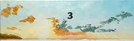 Paint orange clouds near the sun and gray clouds farther away. Use straight paint to paint the clouds.