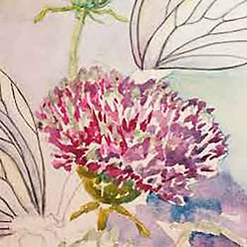 Paint the green parts of the thistle flowers.