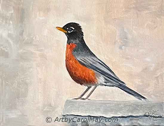 Oil painting on canvas, 8x10 C-Backyard-Robin