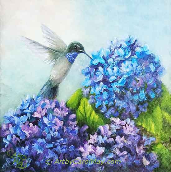 Oil painting of a Blue-throated Hummingbird.