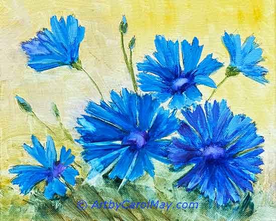 oil painting of Corn Flowers Oil painting of Corn Flowers, also called Bachelor Buttons.