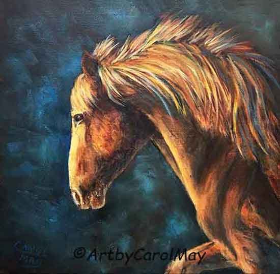 An oil horse painting by artist Carol May