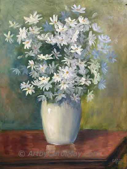 I like daisy flowers, they are my favorites along with roses and orchids! Daisies ‘n’ Porcelain, a flower painting by artist Carol May