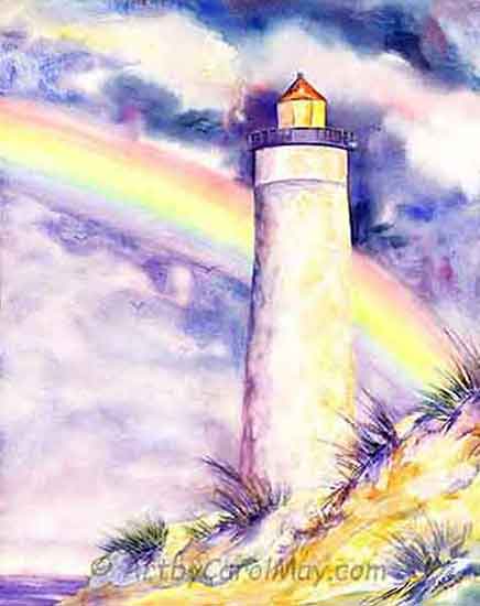Watercolor painting of a lighthouse