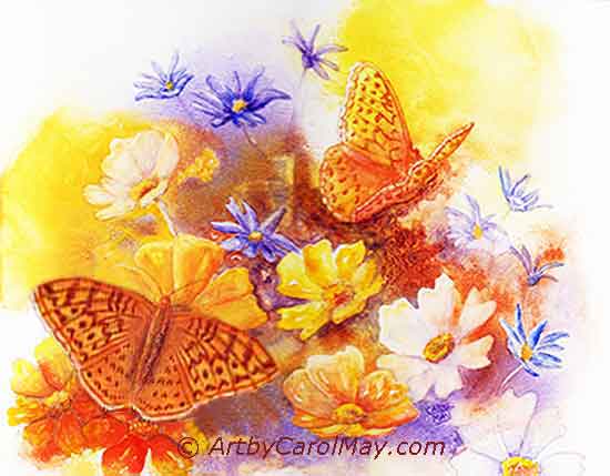 Great Spangled Fritillary watercolor painting of butterflies by Carol May