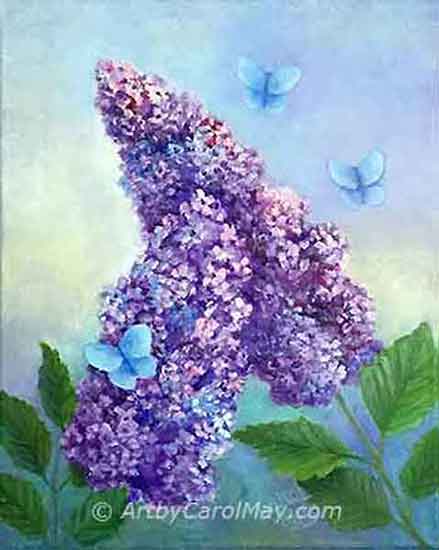 Little Blue Butterflies in oil by painting artist Carol May