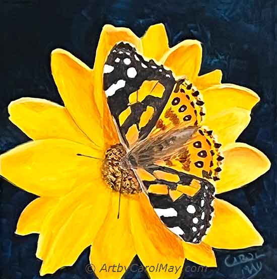 Beautiful alkyd painting of a Painted Lady Butterfly by artist Carol May