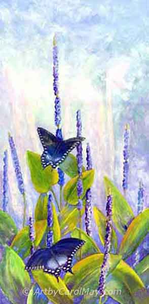 Spicebush Swallowtail Butterflies, is a casein painting.