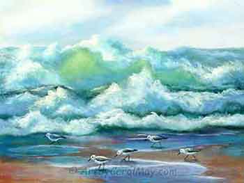 Surf Runners an oil beach painting by artist Carol May