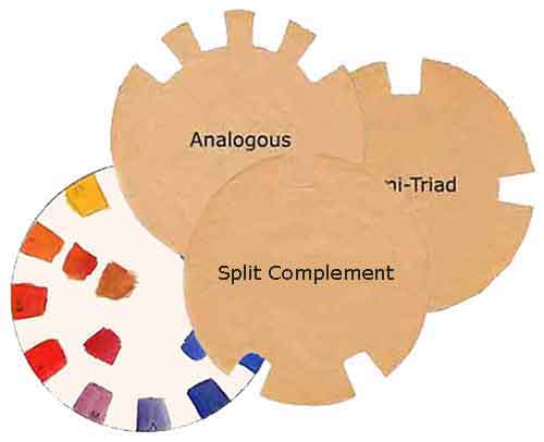 Try the various templates over the color wheel to fine the one that works best. Use the painting color scheme templates to select colors for a painting.