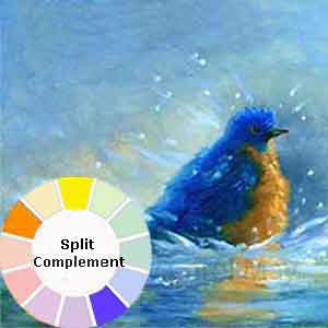 Bluebird painted with a split complementary color scheme.
