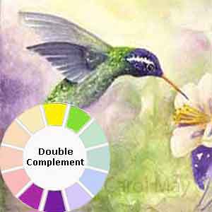 A hummingbird painting done with a double complementary scheme.