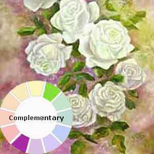 Rose painting from two original complementary colors, other colors are mixed.