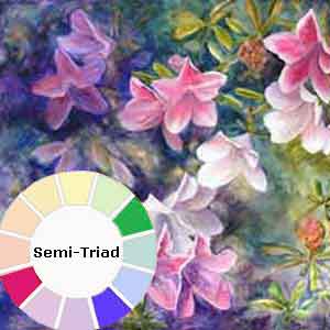 Semi-triadic color scheme made a lovely flower painting.