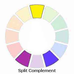 A split complementary color scheme uses the colors on each side of the compliment.