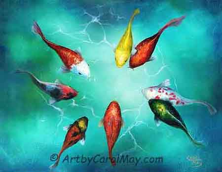 "Koi Feeding" in a circle composition. A circle can be a variation of a symmetrical composition.
