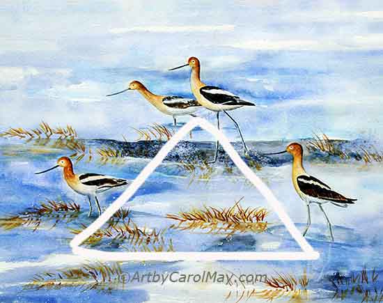 Avocets painted in a Pyramid Composition.