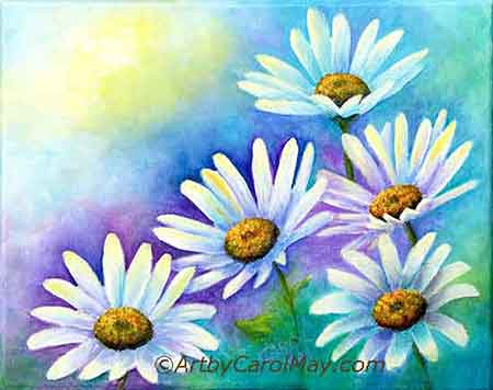 Paint white daisies step by step.
