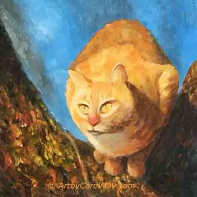 Anna the cat stuck up the tree. Animals make good painting subjects.