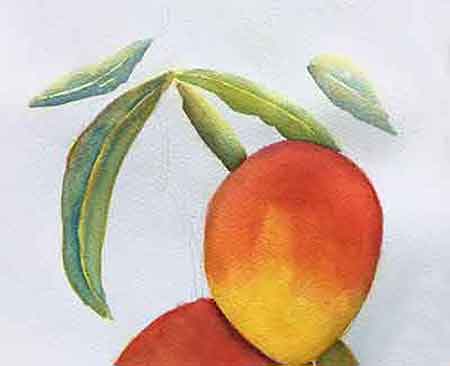 Glaze on blue to create green leaves.