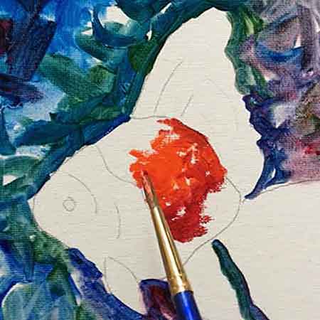 Paint the orange scales on the goldfish