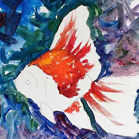 Continue painting the fish colors into the fins.