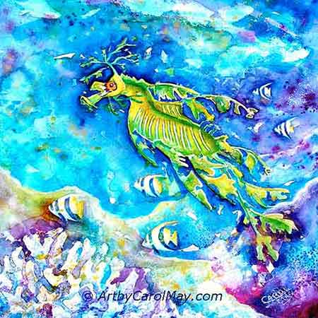 Watercolor Sea Dragon painting by Carol May Use the techniques of using color in your paintings.
