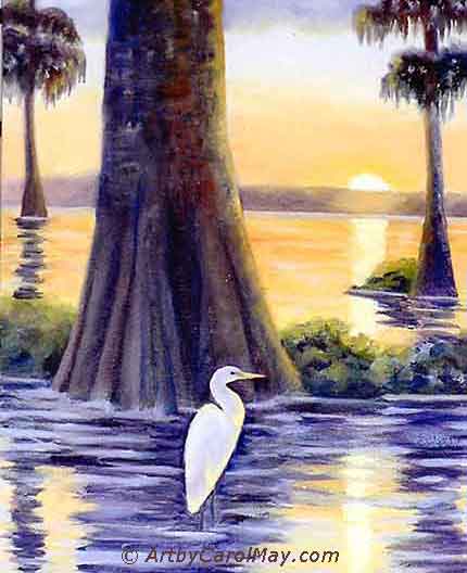 Cypress Sunset, a watercolor painting by artist Carol May Artists use color to shape the meaning of their artwork.