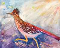 A watercolor painting of a Road-runner for sale by the artist Carol May