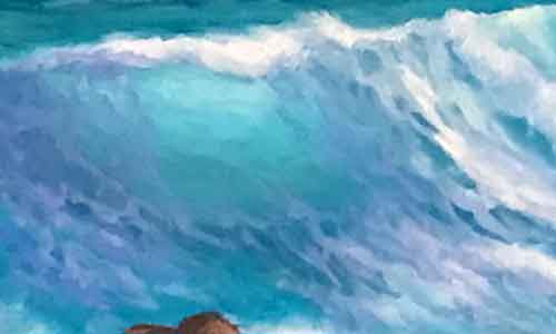 Paint the foam down the face of the wave. Paint some foam patterns