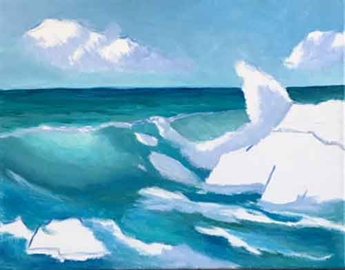 Put the shadow colors on the water. Block-in the shadow colors and the front water.