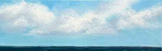 Blend the highlights into the cloud shadows. Painting clouds above the ocean.