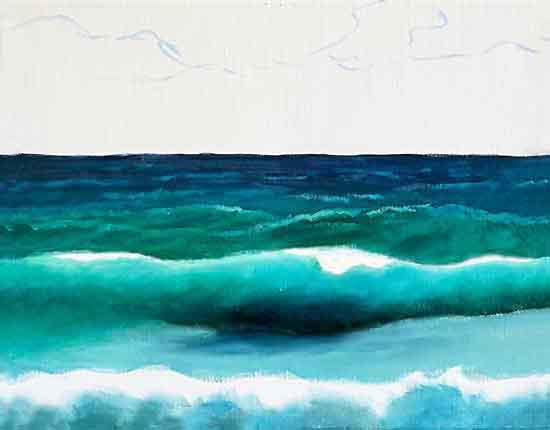 Underpaint the beach water colors. Underpaint the water in front of the wave.
