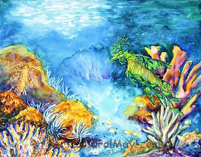 watercolor painting of Leafy Seadragons by Carol May Drawing is part of starting a painting.