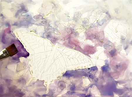 Paint the background with a flat brush. Start painting the background