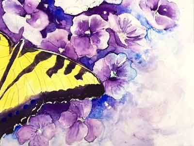 Paint the flower petals from dark in the center out to lighter edges. Pull the dark paint out toward the edge of the petals.