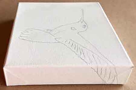 Draw the hummingbird and carry it over the edge of the gallery-wrap canvas.