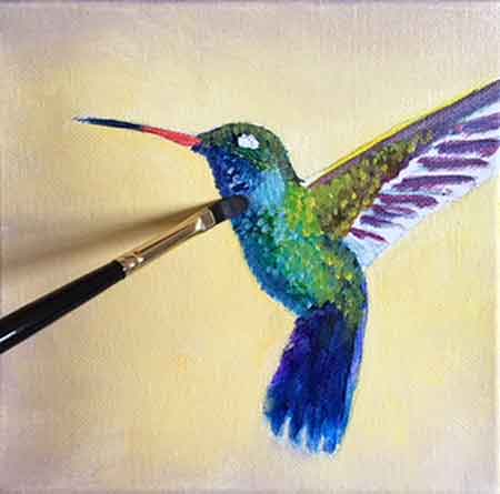 Paint dark colors the hummingbird, then paint the lighter colors.