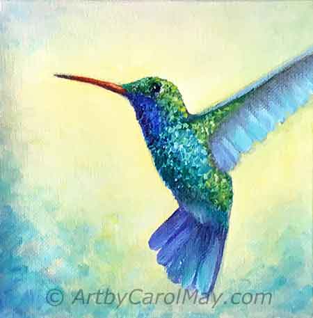 Make the final adjustments to your oil hummingbird painting