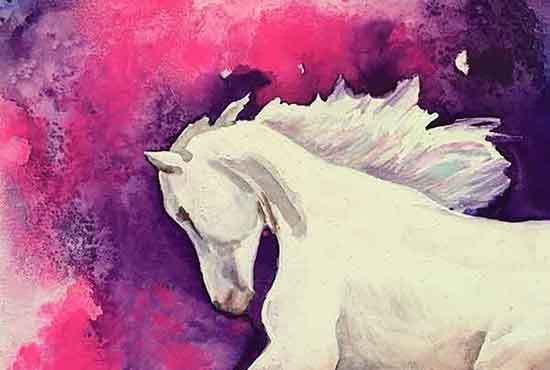 Paint the contours of the horse head. Paint the horse's head with your watercolors.