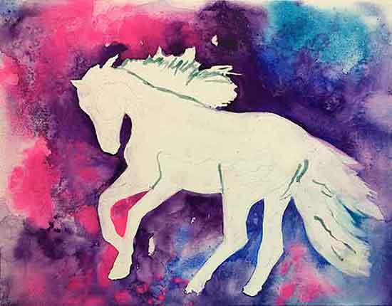 Soften the edges between the horse and background. Remove the masking fluid from the outer edges of the horse