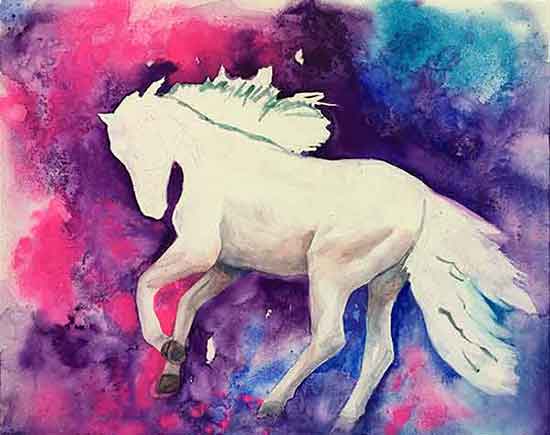 The legs on the far horse legs will have darker shadows. Paint the shadows on the horse's body and legs.